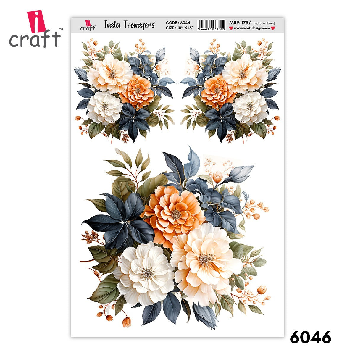 iCraft Water Transfer Stickers- Best use for Resin, Fabric, Plastic, MDF & Glass - Decorative Decals in Floral, Quotes & More (10" x 15")-6046
