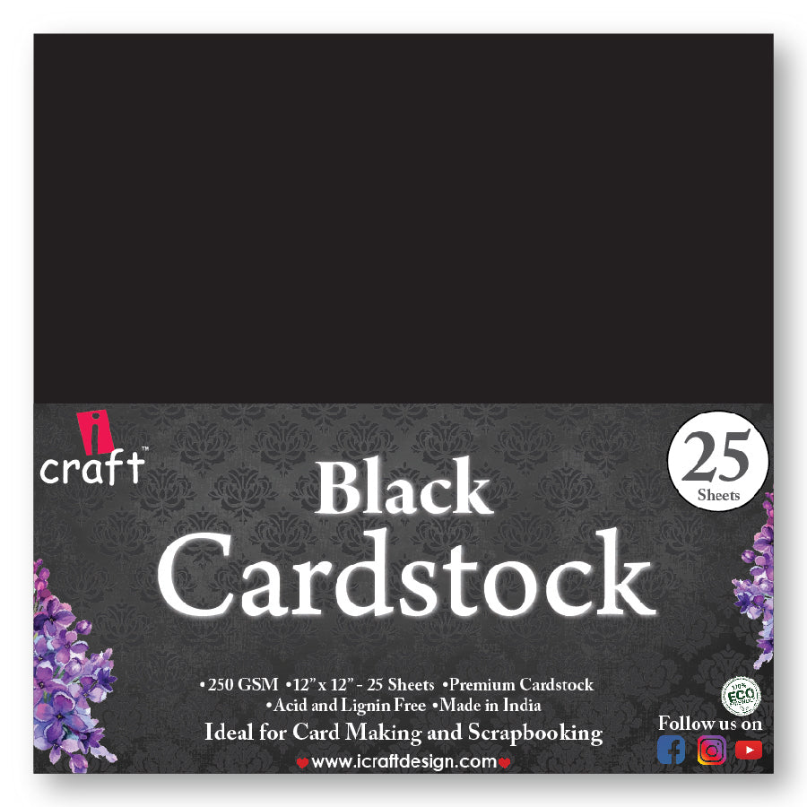 iCraft Black Cardstock 250 GSM – Premium Craft Paper for Card Making, Scrapbooking & DIY Projects
