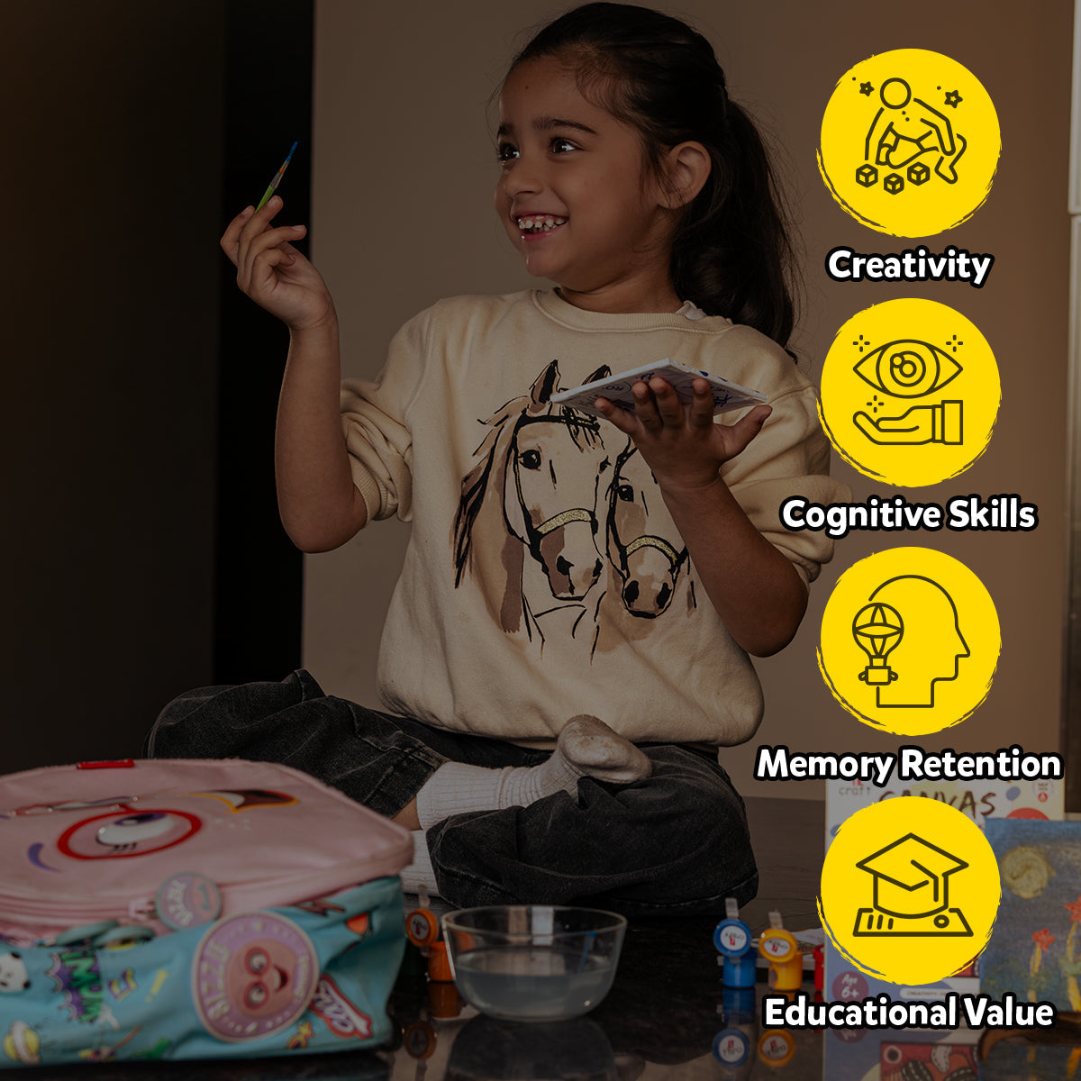 DIY Canvas Painting Set - Includes Paints, Canvas Board, Stand & Brush - Develops Creativity, Improves Focus - Perfect Art Gift for Boys & Girls
