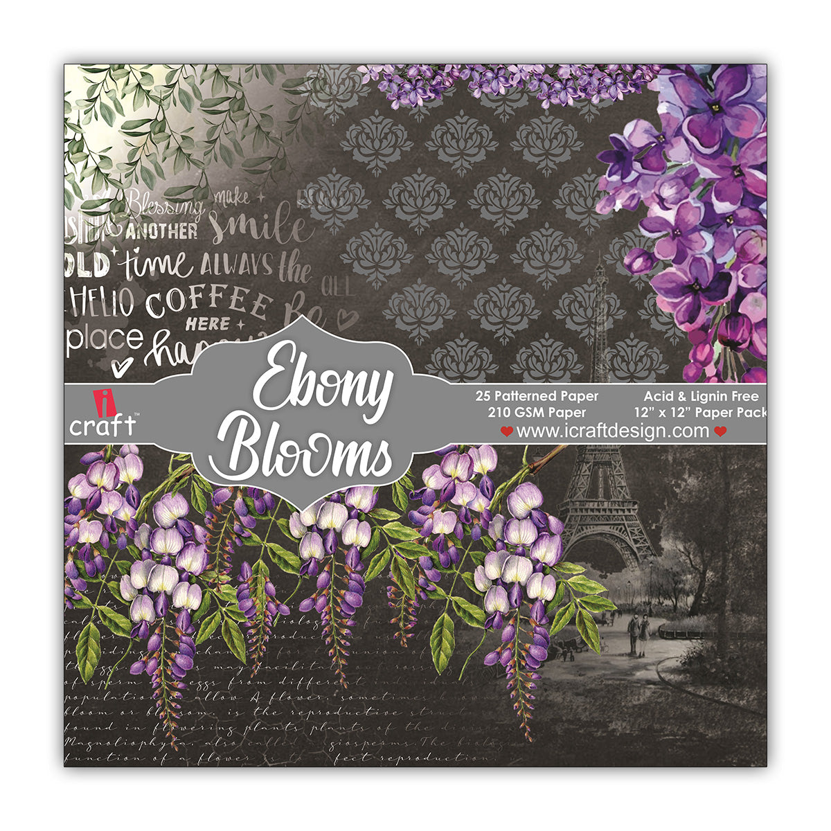 Ebony Blooms 12" x 12" Patterned Papers (Pack of 24 Sheets)
