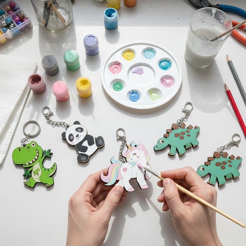 Panda Keychain Painting Kit for Kids | Paint Your Own Wooden Keyring Craft Set