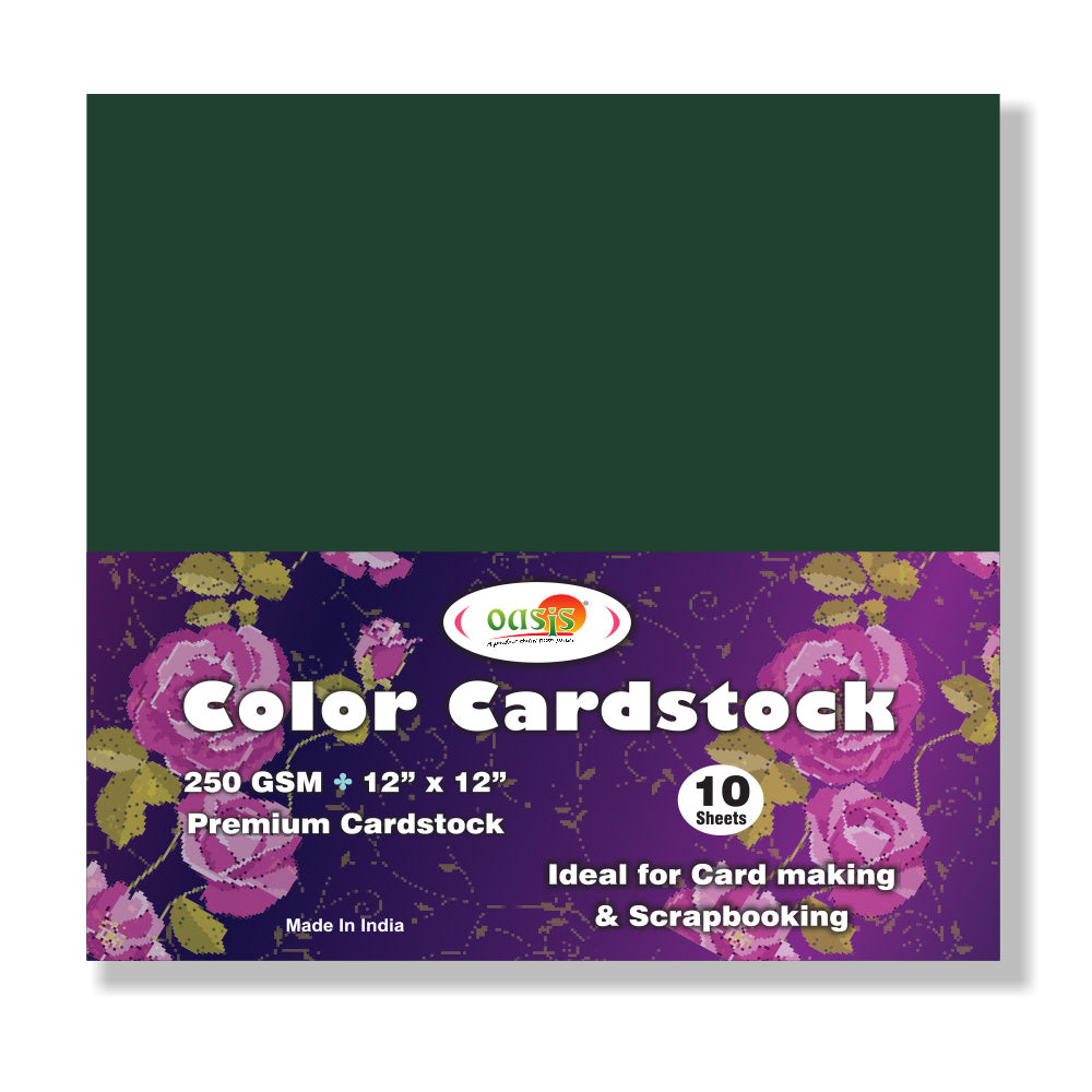 iCraft Colour Card-Stocks For Scrapbooking 12" x 12" 250GSM (Pack Of 10 Sheets) - Green