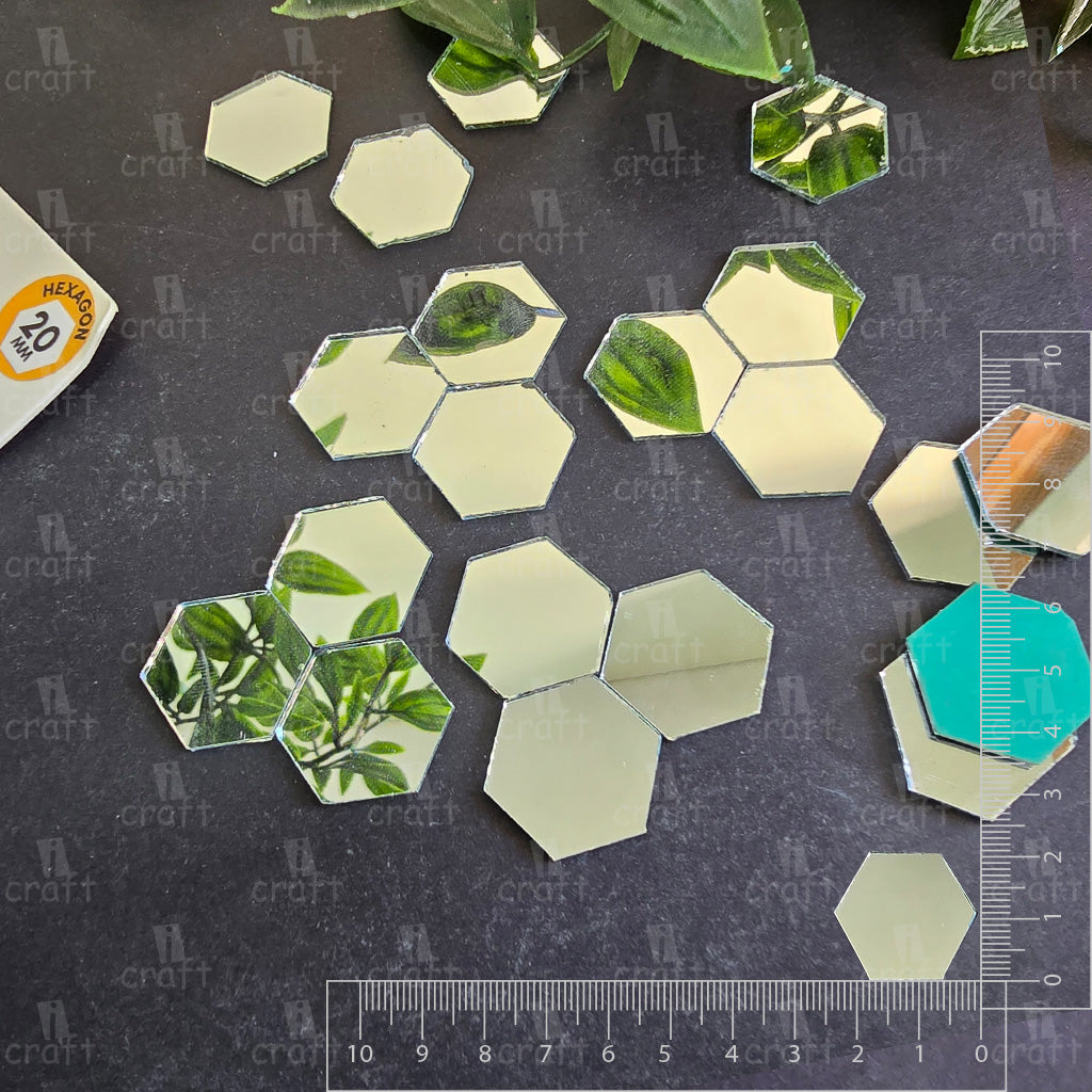 iCraft Silver Glass Mirror - Hexagon. Pack Of 50 Grams