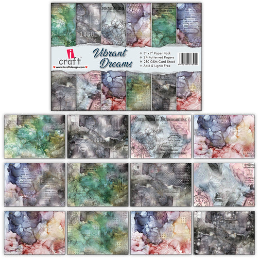 iCraft Vibrant Dreams Patterned Cardstock - 24 pattern sheets (5” x 7”)