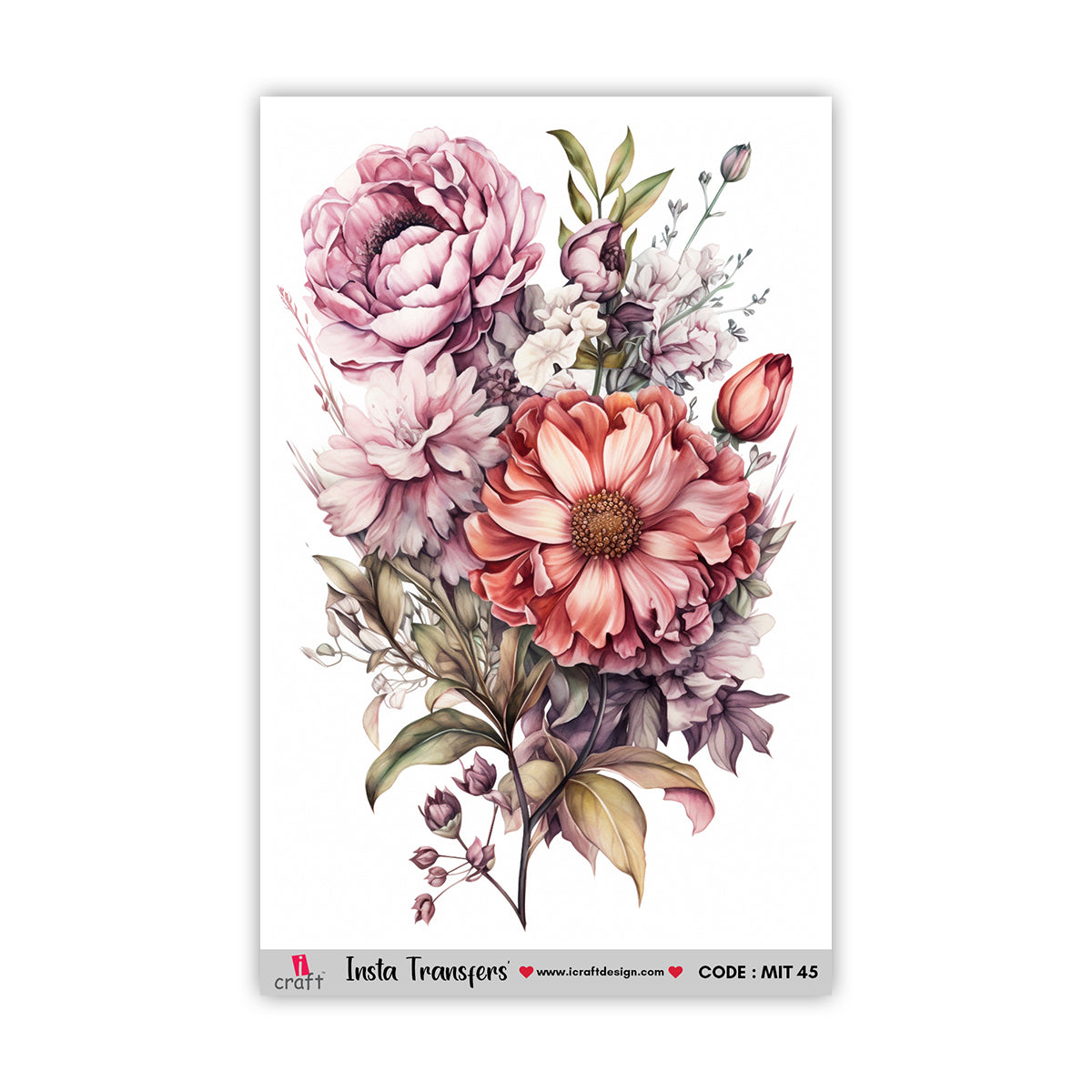 iCraft Water Transfer Stickers- Best use for Resin, Fabric, Plastic, MDF & Glass - Decorative Decals in Floral, Quotes & More (3.5" x 5")-MIT 45