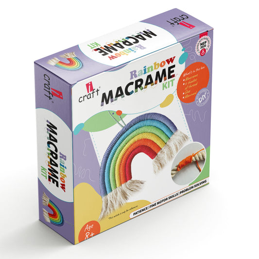 Rainbow Macrame Kit for Kids & Beginners - DIY Wall Hanging Craft Set Develops Creativity, Improves Focus - Perfect Art Gift for Boys & Girls