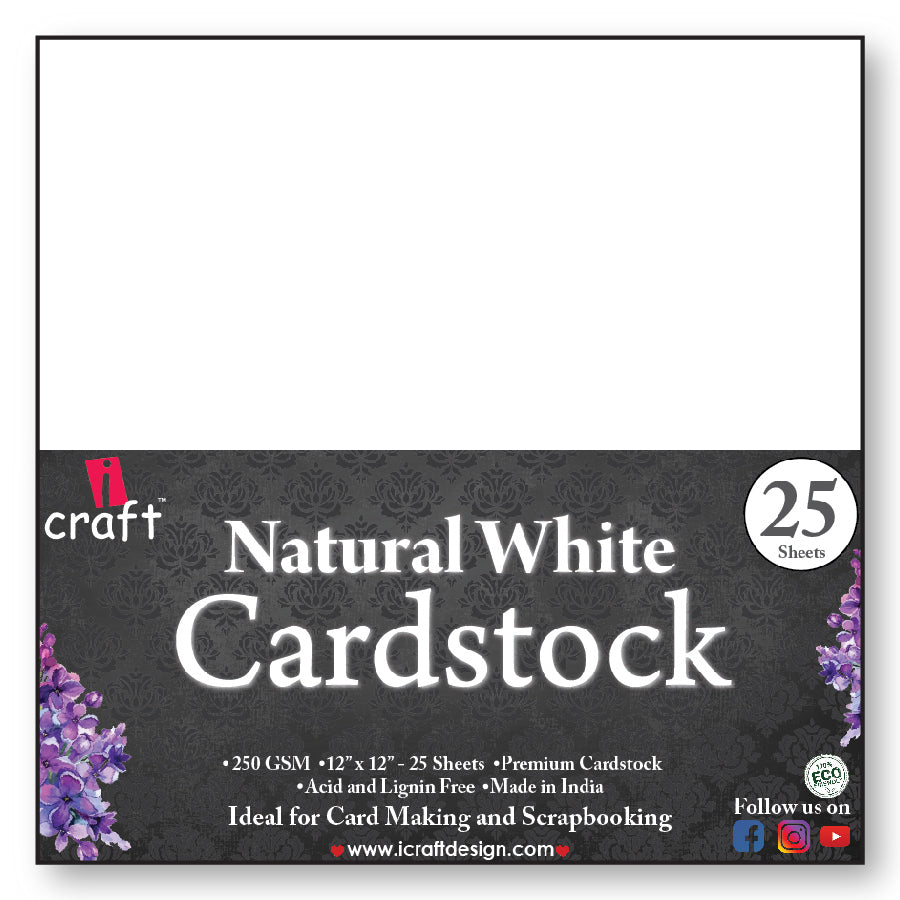 iCraft Colour Card-Stocks For Scrapbooking 12" x 12" 250GSM (Pack Of 10 Sheets) - White