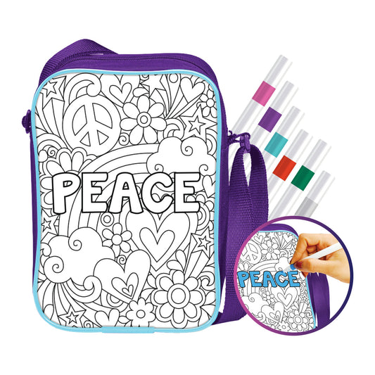 Colour Your Own Sling Bag – Peace Design DIY Colouring Kit with 6 Acrylic Markers