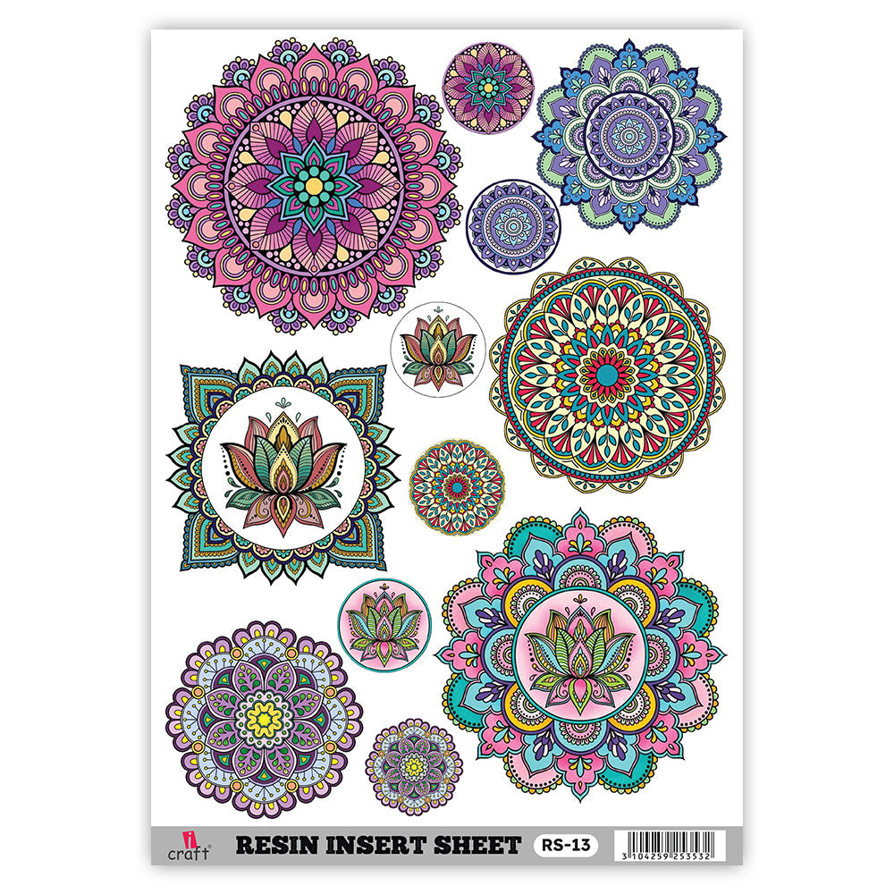 iCraft RS 13 Transparent Resin Art Sheet – Floral, Mandala, Motif & Evil Eye Designs for Resin Crafts