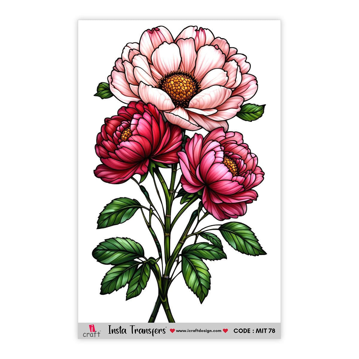 iCraft Mini Insta Transfer Stickers | Peonies | MIT 78