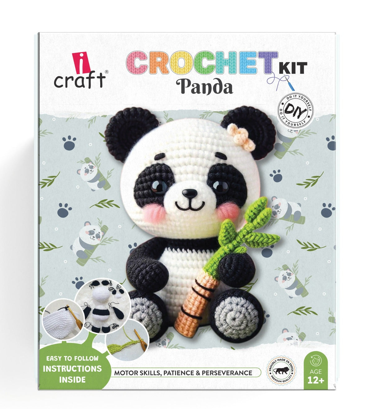 Adorable Panda Crochet Kit for Beginner – DIY Plush Animal Crochet Kit with Yarn
