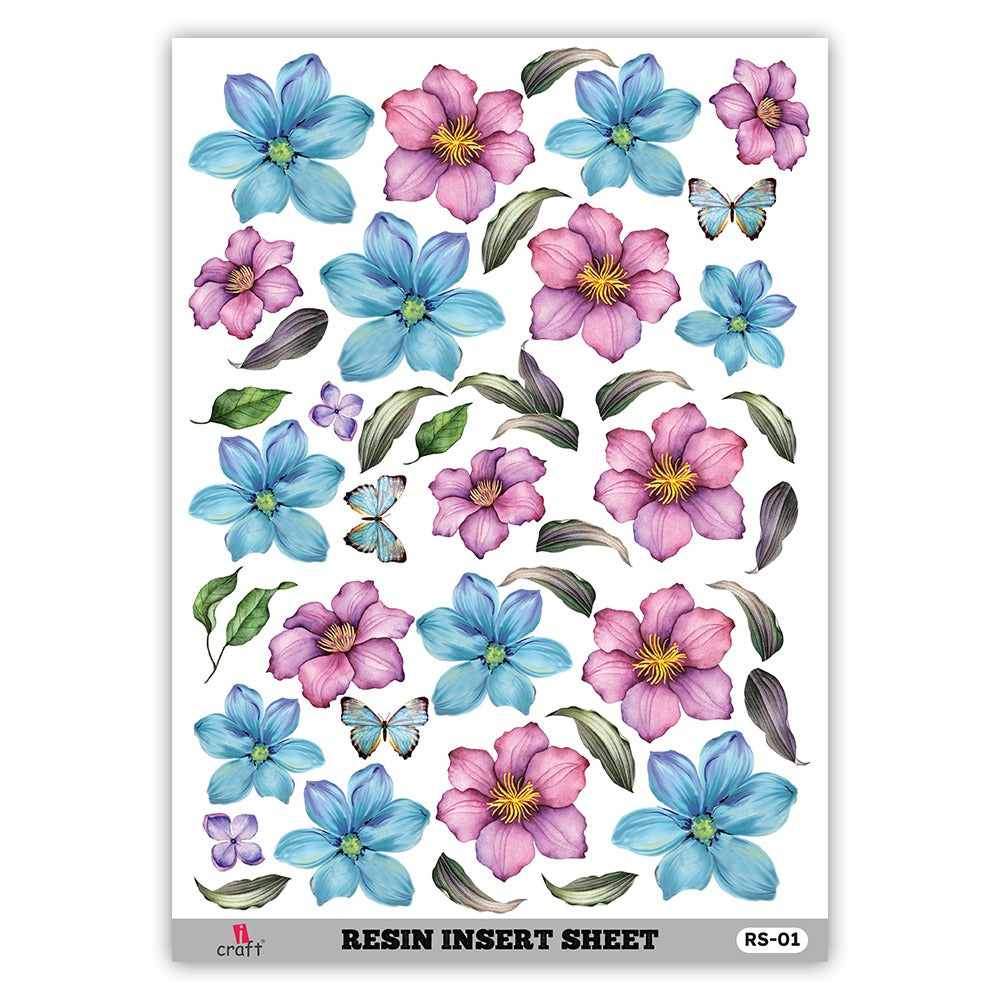 iCraft Transparent Resin Insert Sheet – Floral & Butterfly 01 Designs for Resin Art & Crafts | 6" x 8" | RS-01