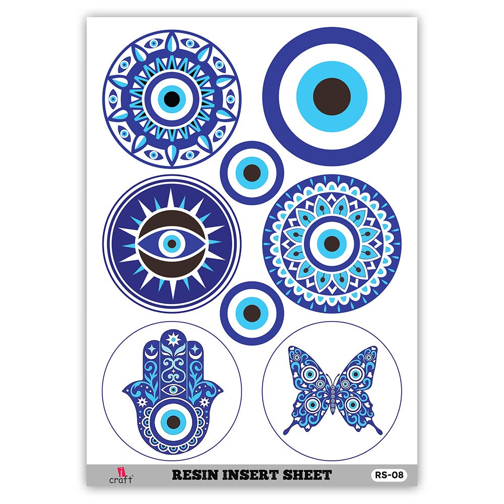 iCraft Transparent Resin Art Sheet – Floral, Mandala, Motif & Evil Eye Designs for Resin Crafts | RS 08