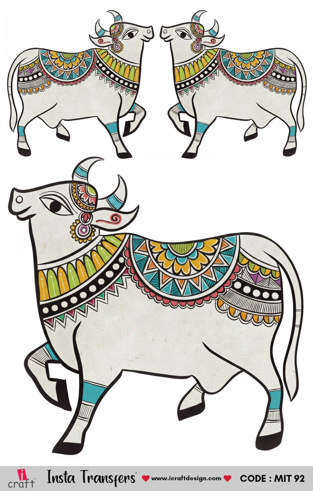iCraft Mini Insta Transfer | Traditional Madhubani/Pichwai Style Bull | MIT-92