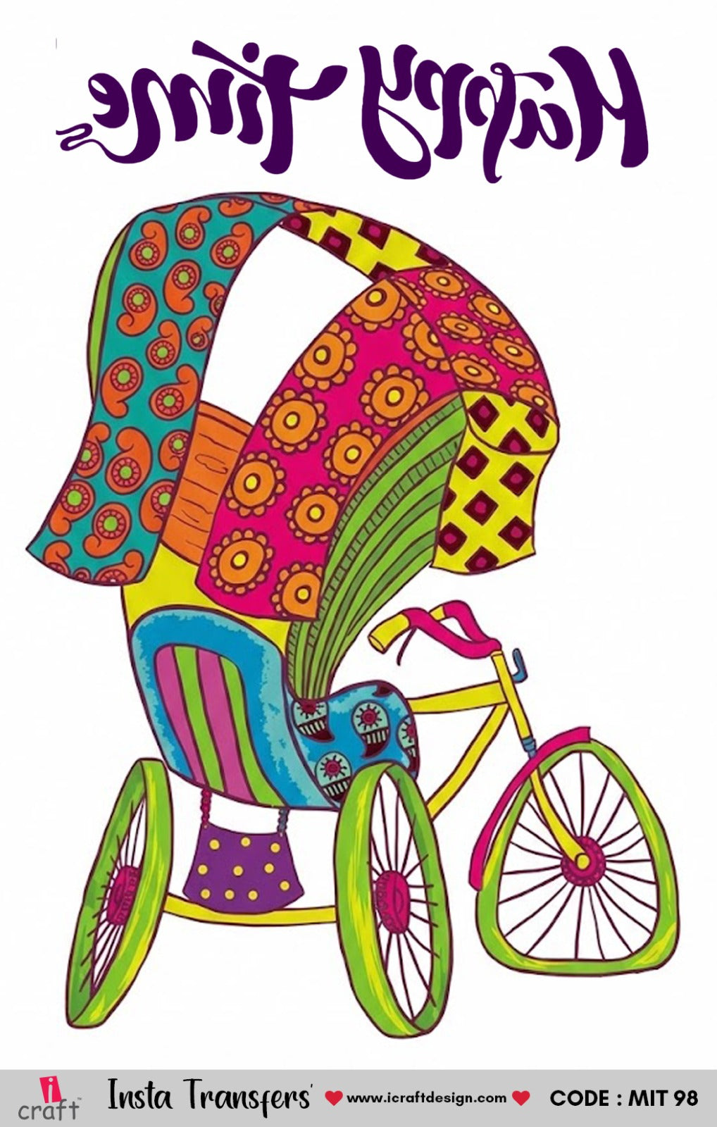 iCraft Mini Insta Transfer | Colorful "Happy Time" Rickshaw | MIT- 98