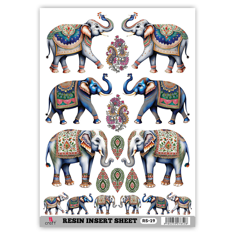 iCraft RS 19 Elephant Transparent Resin Insert Sheet – Decorative Design for Resin Art & Crafts