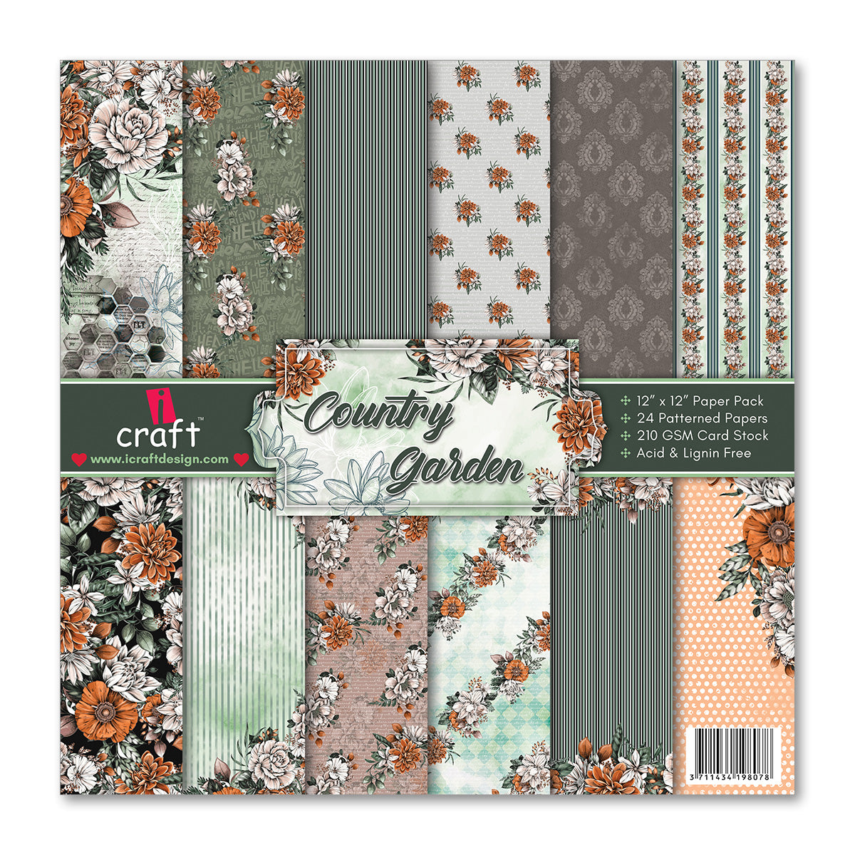 iCraft Country Garden 8" x 8" Patterned Papers (Pack of 24 Sheets)