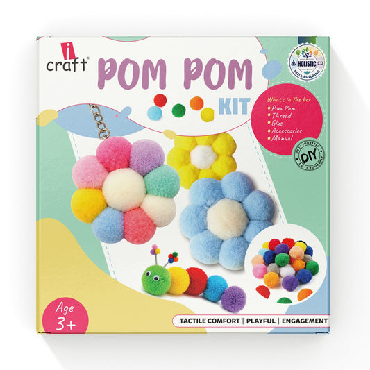 Pom Pom Craft Kit for Kids – DIY Flower & Keychain Making Set | iCraft