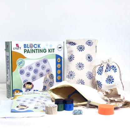Block Painting Kit | Traditional Block Printing Craft Kit with Canvas Pouch, Paints & Designer Block