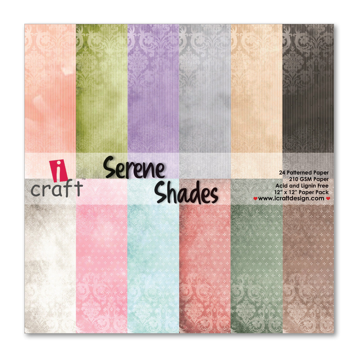 iCraft Serene Shades 8" x 8" Patterned Papers (Pack of 24 Sheets)