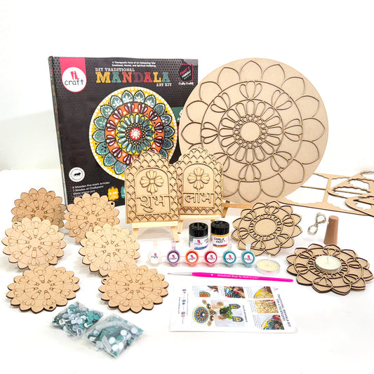 Traditional Mandala Art Kit - Diwali Special for a Festive Home - Beginner-Friendly Mandala Painting Therapy Kit for Mindfulness and Creativity
