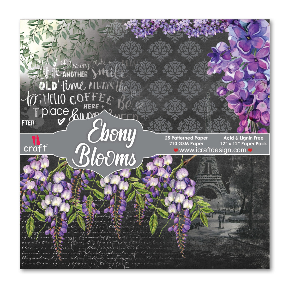 Ebony Blooms 6" x 6" Patterned Papers (Pack of 24 Sheets)