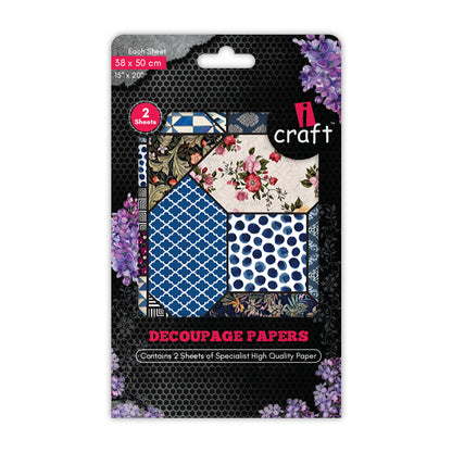 iCraft Decoupage Paper Pack - Dual-Sheet Set for Resin Art & Furniture Upcycling and DIY’s - 3017
