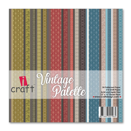 iCraft Vintage Palette 8" x 8" Patterned Papers (Pack of 24 Sheets)