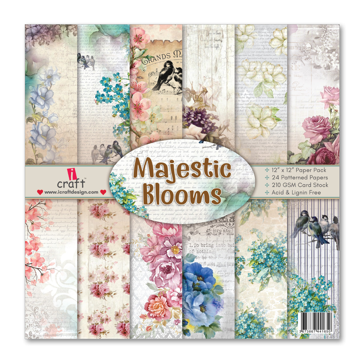 Majestic Blooms 6" x 6" Patterned Papers (Pack of 24 Sheets)