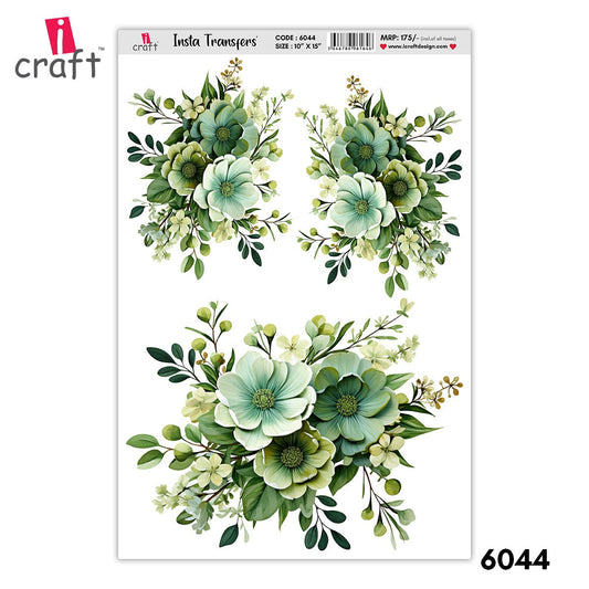 iCraft Water Transfer Stickers- Best use for Resin, Fabric, Plastic, MDF & Glass - Decorative Decals in Floral, Quotes & More (10" x 15")-6044