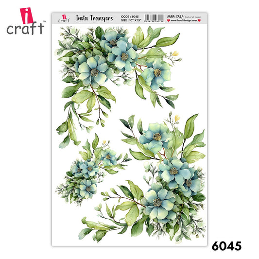 iCraft Water Transfer Stickers- Best use for Resin, Fabric, Plastic, MDF & Glass - Decorative Decals in Floral, Quotes & More (10" x 15")-6045