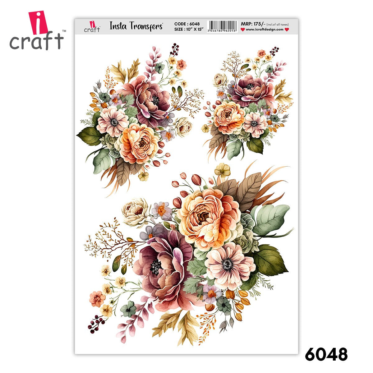 iCraft Water Transfer Stickers- Best use for Resin, Fabric, Plastic, MDF & Glass - Decorative Decals in Floral, Quotes & More (10" x 15")-6048