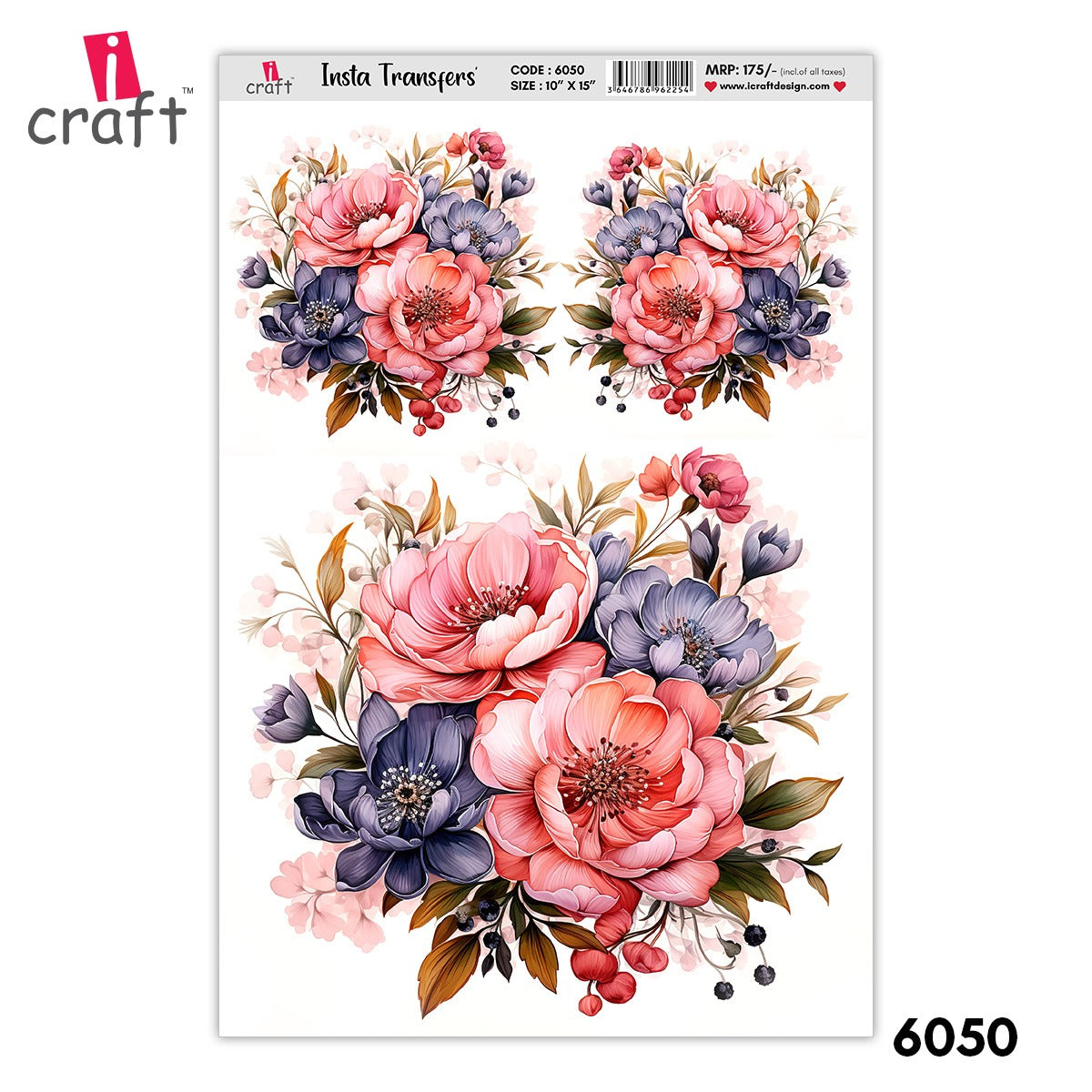 iCraft Water Transfer Stickers- Best use for Resin, Fabric, Plastic, MDF & Glass - Decorative Decals in Floral, Quotes & More (10" x 15")-6050