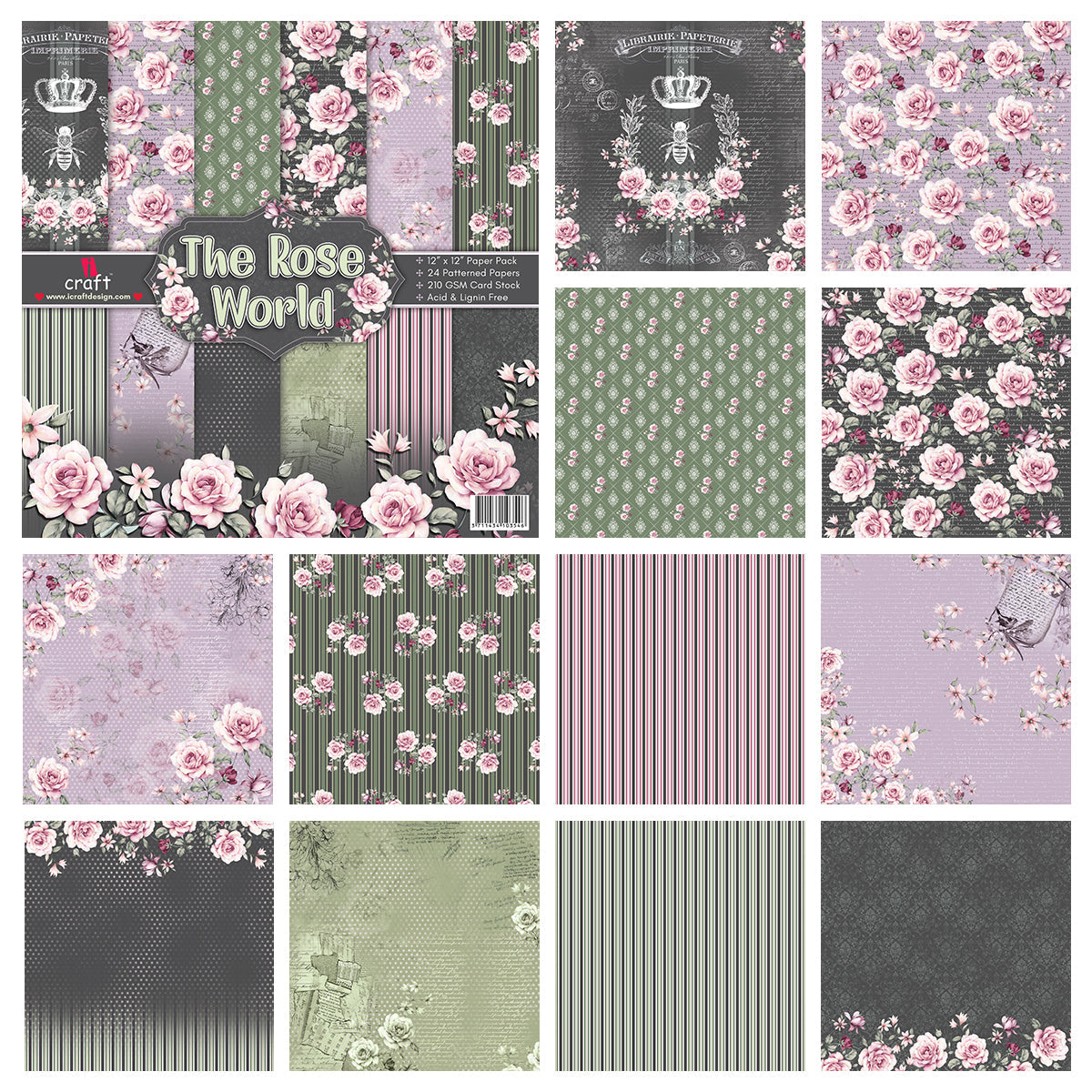 iCraft The Rose World 8" x 8" Patterned Papers (Pack of 24 Sheets)