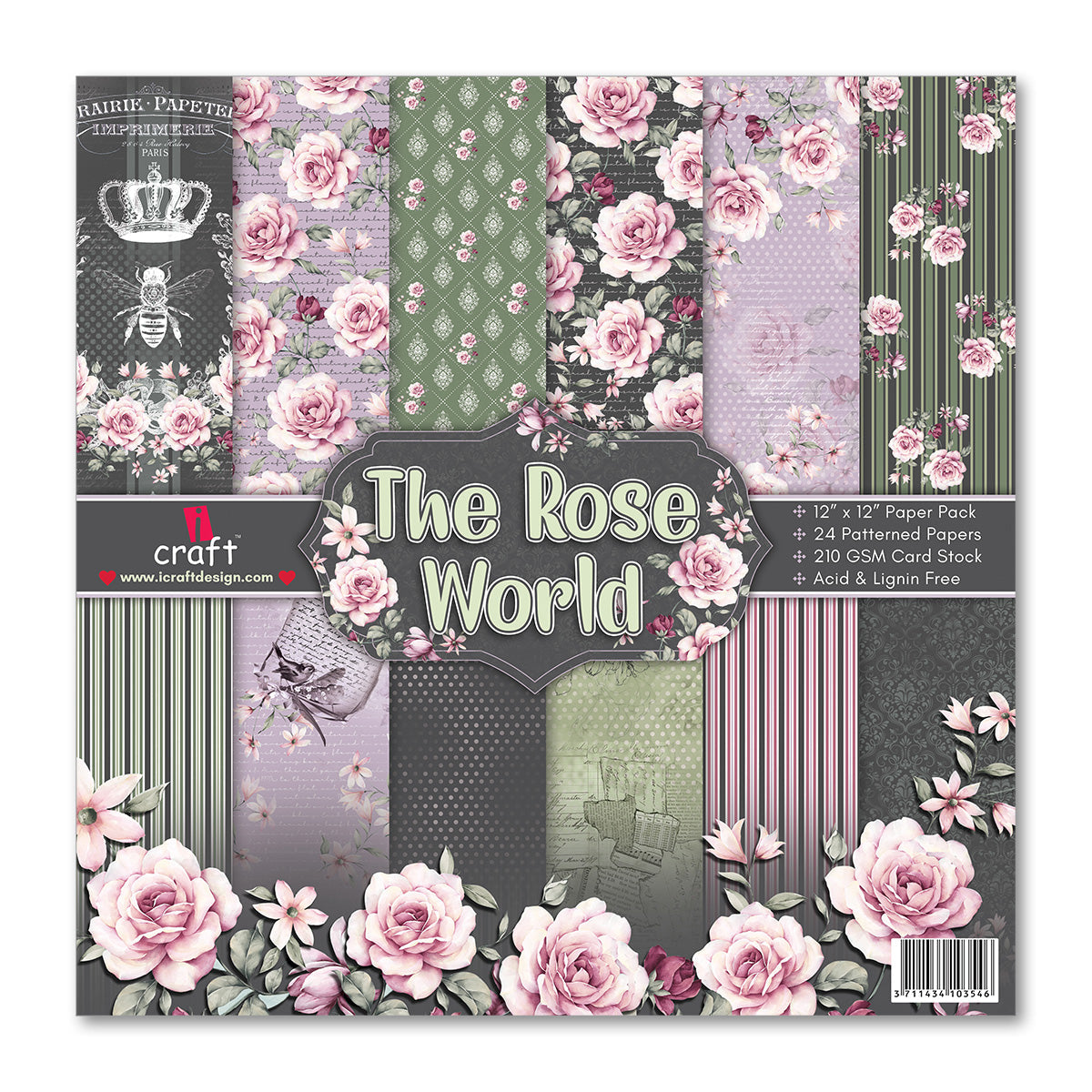 iCraft The Rose World 8" x 8" Patterned Papers (Pack of 24 Sheets)