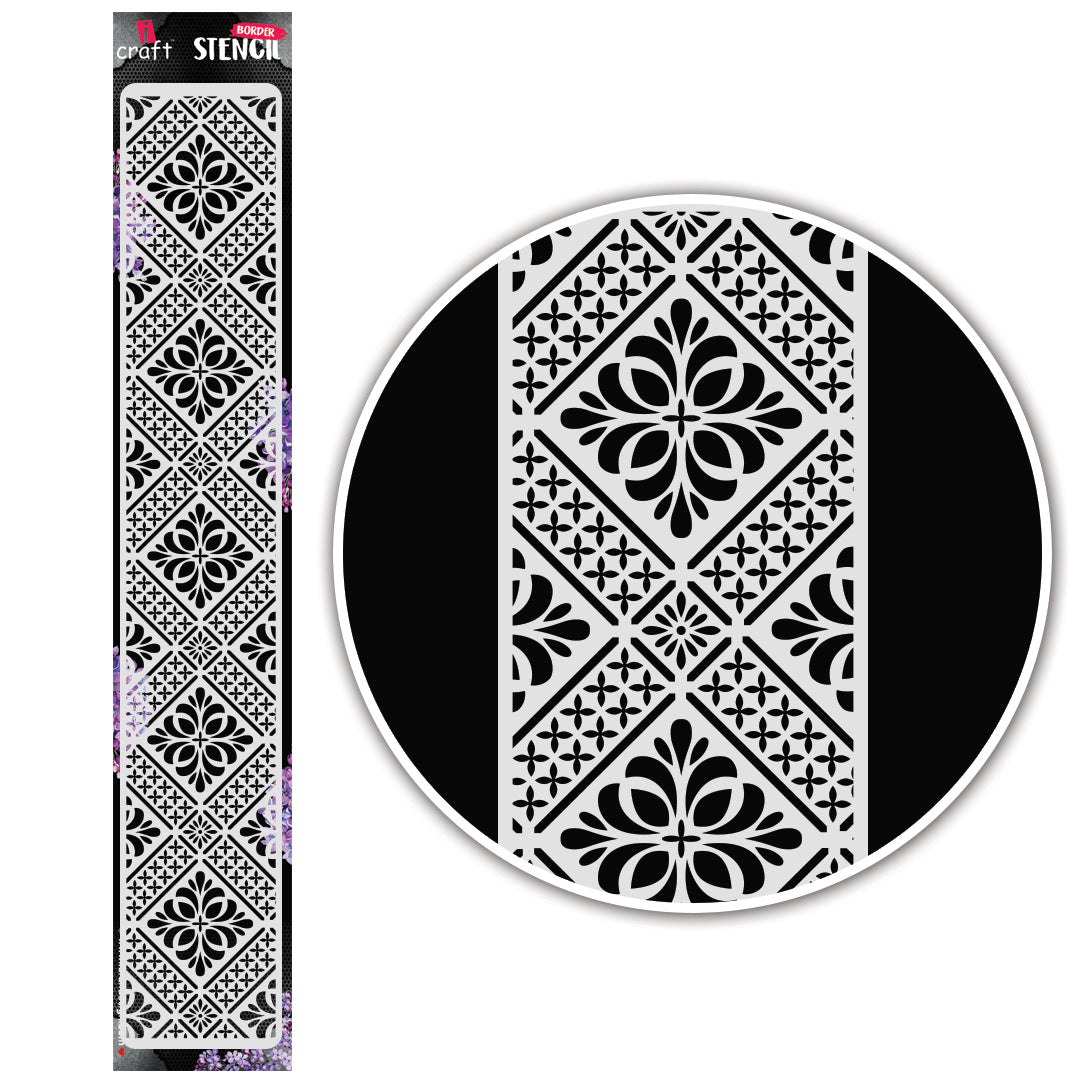 iCraft Multi-Surface Stencils - Perfect for Walls, DIY & Resin Art Projects | Reusable |Border Stencil-8011