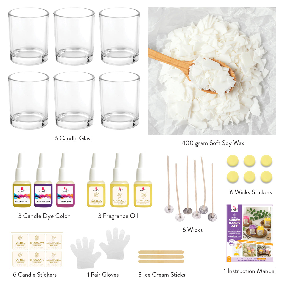 Aroma Soy Candle Making Kit | DIY Scented Candle Craft Kit – Makes 6 Candles