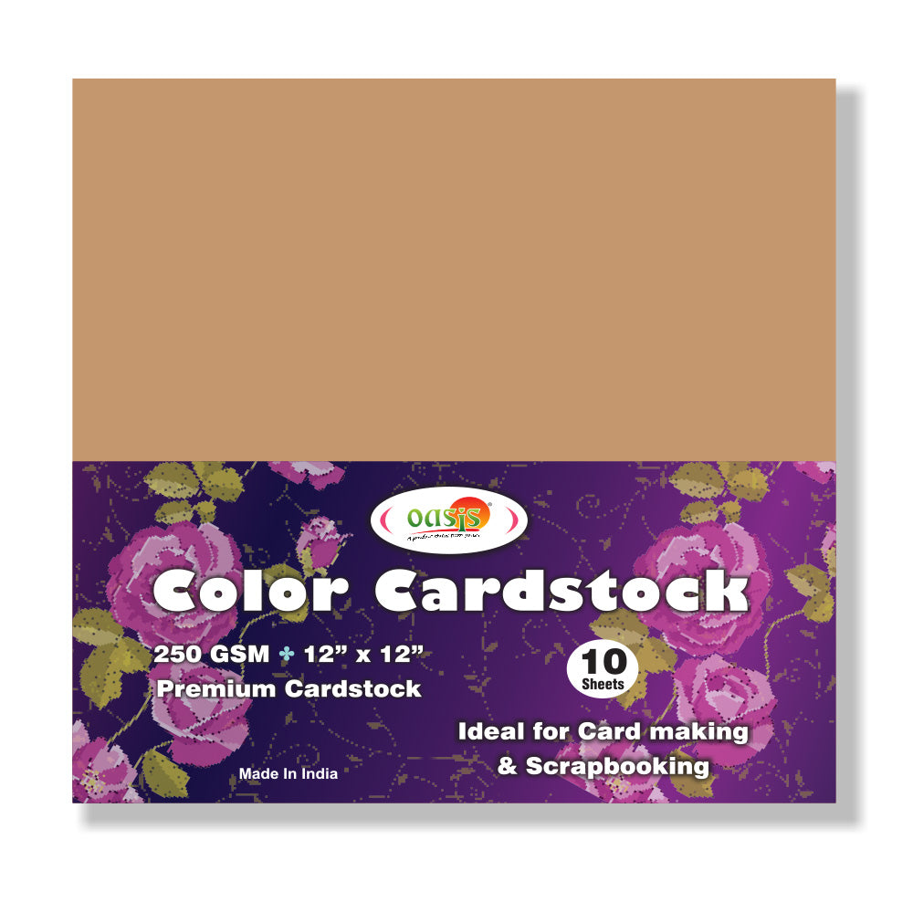 iCraft Colour Card-Stocks For Scrapbooking 12" x 12" 250GSM (Pack Of 10 Sheets) - Brown