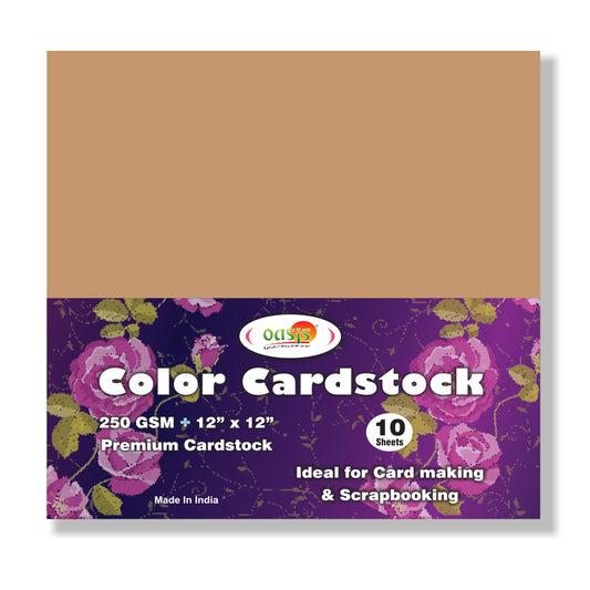 iCraft Colour Card-Stocks For Scrapbooking 12" x 12" 250GSM (Pack Of 10 Sheets) - Brown