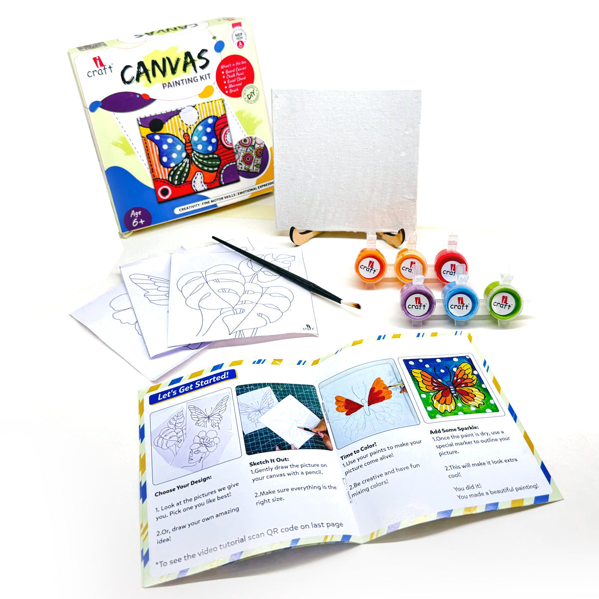 DIY Canvas Painting Set - Includes Paints, Canvas Board, Stand & Brush - Develops Creativity, Improves Focus - Perfect Art Gift for Boys & Girls