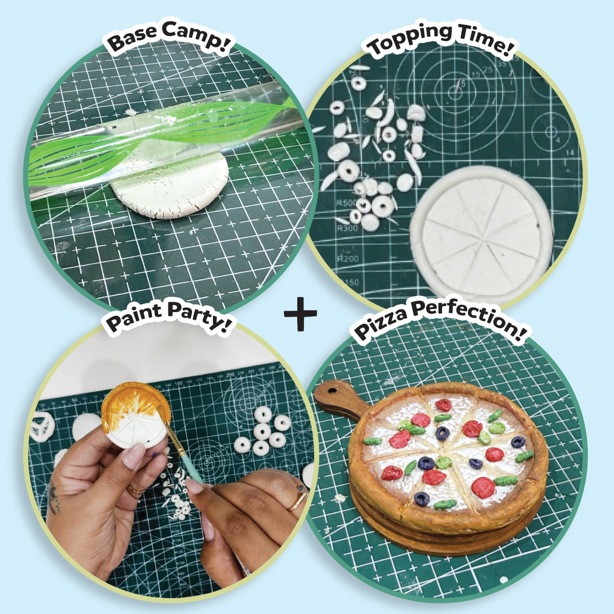 Kids Clay Art Kit for Food Creations - DIY Pizza, Burger & Donut Sculpting Set with Paints, Canvas & Stand - Creative Craft Activity for Ages 6+