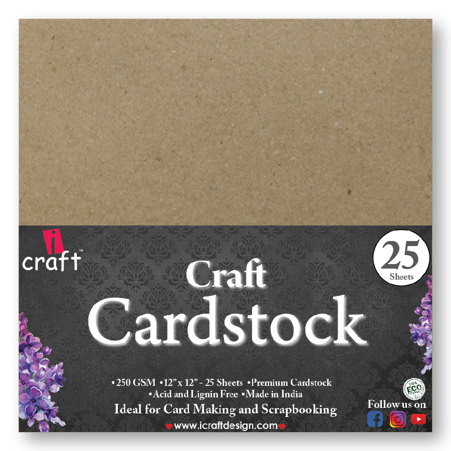 iCraft Colour Card-Stocks For Scrapbooking 12" x 12" 250GSM (Pack Of 10 Sheets) - Craft