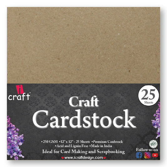 iCraft Colour Card-Stocks For Scrapbooking 12" x 12" 250GSM (Pack Of 10 Sheets) - Craft