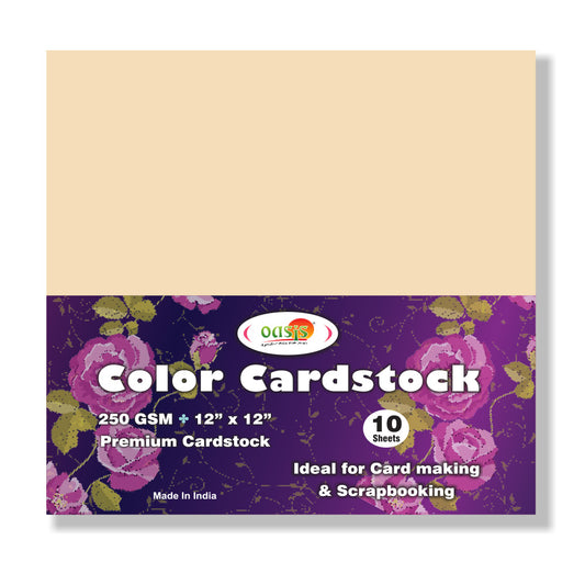 iCraft Colour Card-Stocks For Scrapbooking 12" x 12" 250GSM (Pack Of 10 Sheets) - Cream