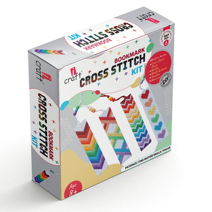 Kids Cross Stitch Bookmark Kit - Easy Craft Activity, Rainbow Designs, Perfect Gift