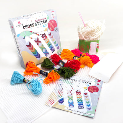 Kids Cross Stitch Bookmark Kit - Easy Craft Activity, Rainbow Designs, Perfect Gift