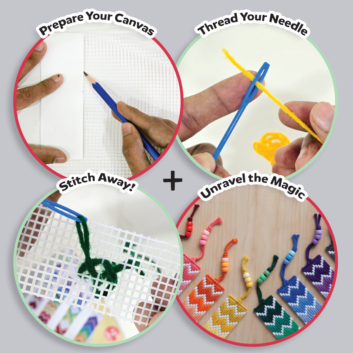 Kids Cross Stitch Bookmark Kit - Easy Craft Activity, Rainbow Designs, Perfect Gift