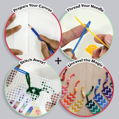 Kids Cross Stitch Bookmark Kit - Easy Craft Activity, Rainbow Designs, Perfect Gift