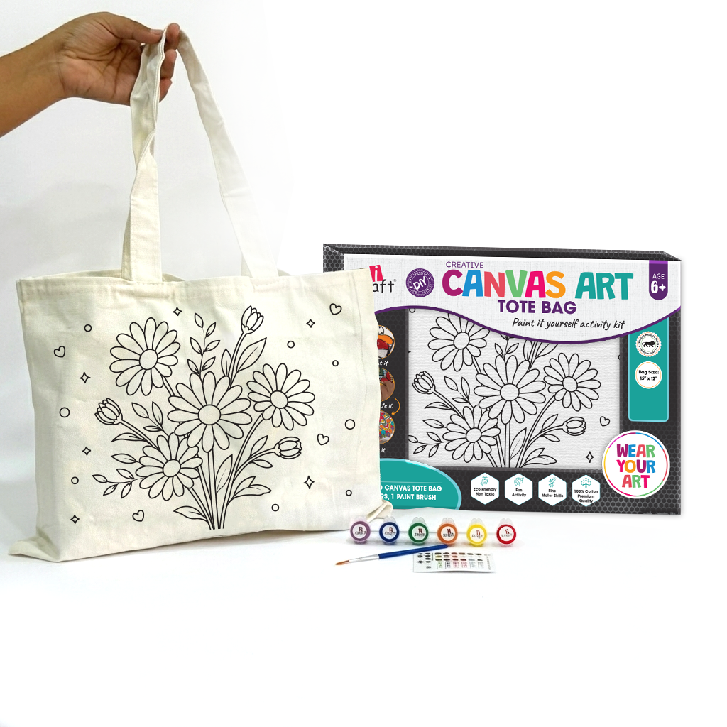 Daisy Flower Canvas Tote Bag Painting Kit | Kids DIY Craft Kit – iCraft