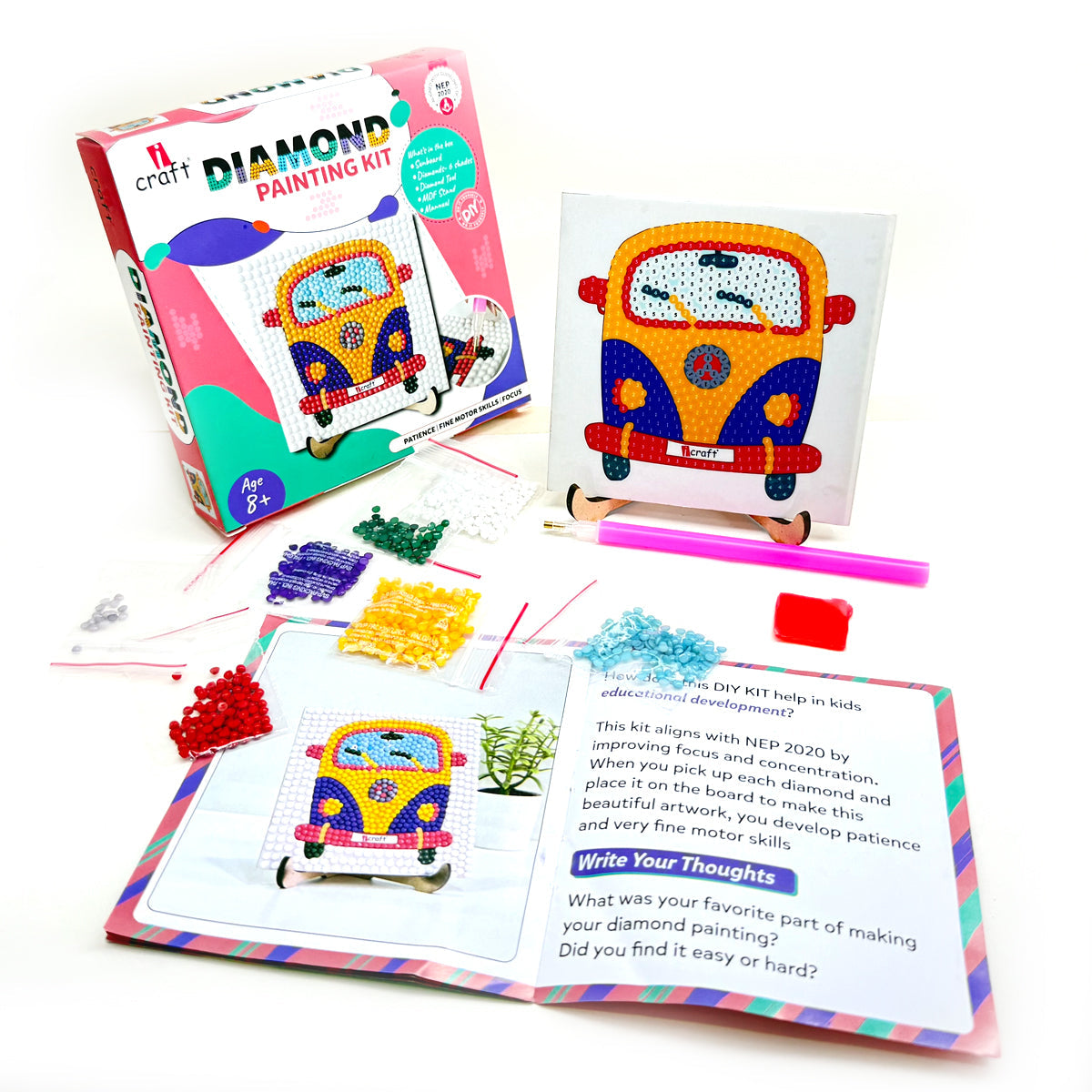 DIY Diamond Painting Kit for Children - Fun Craft Activity with Tool & Gems - Improves Focus, Creative Gift for Kids 6+